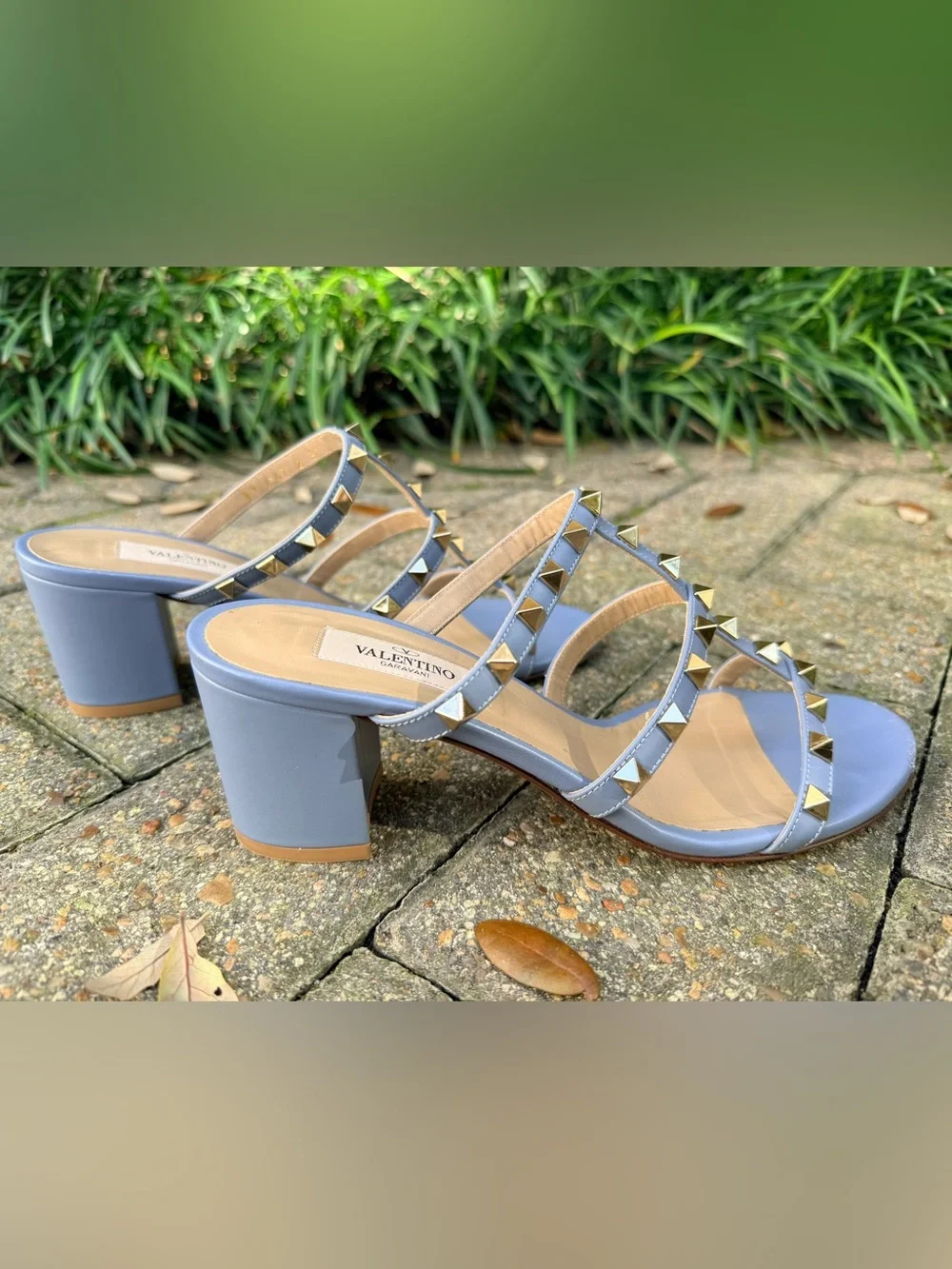 Valentino Garavani Powder Blue Studded Block Heel Sandals